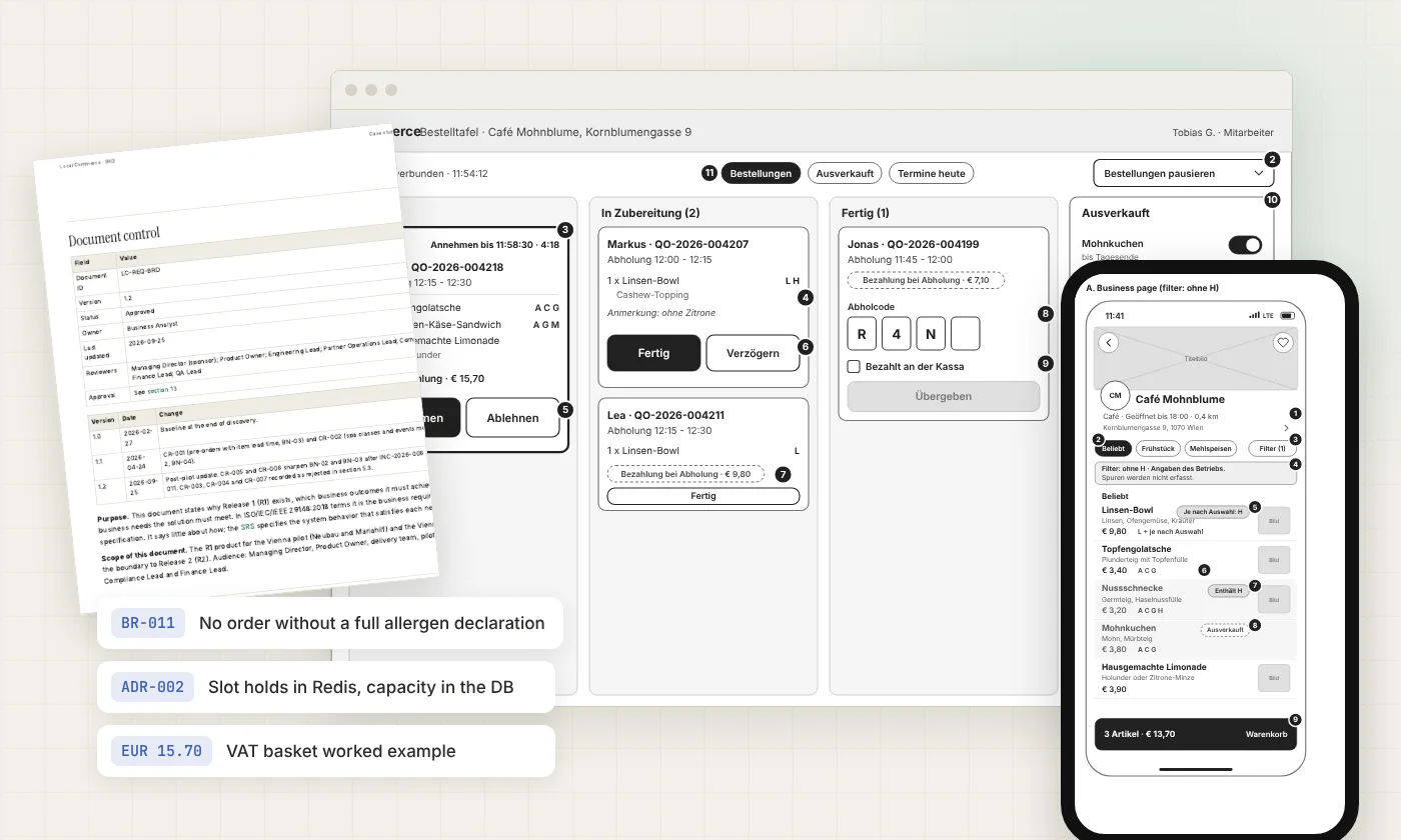 Local Commerce & Booking Platform documents and wireframes