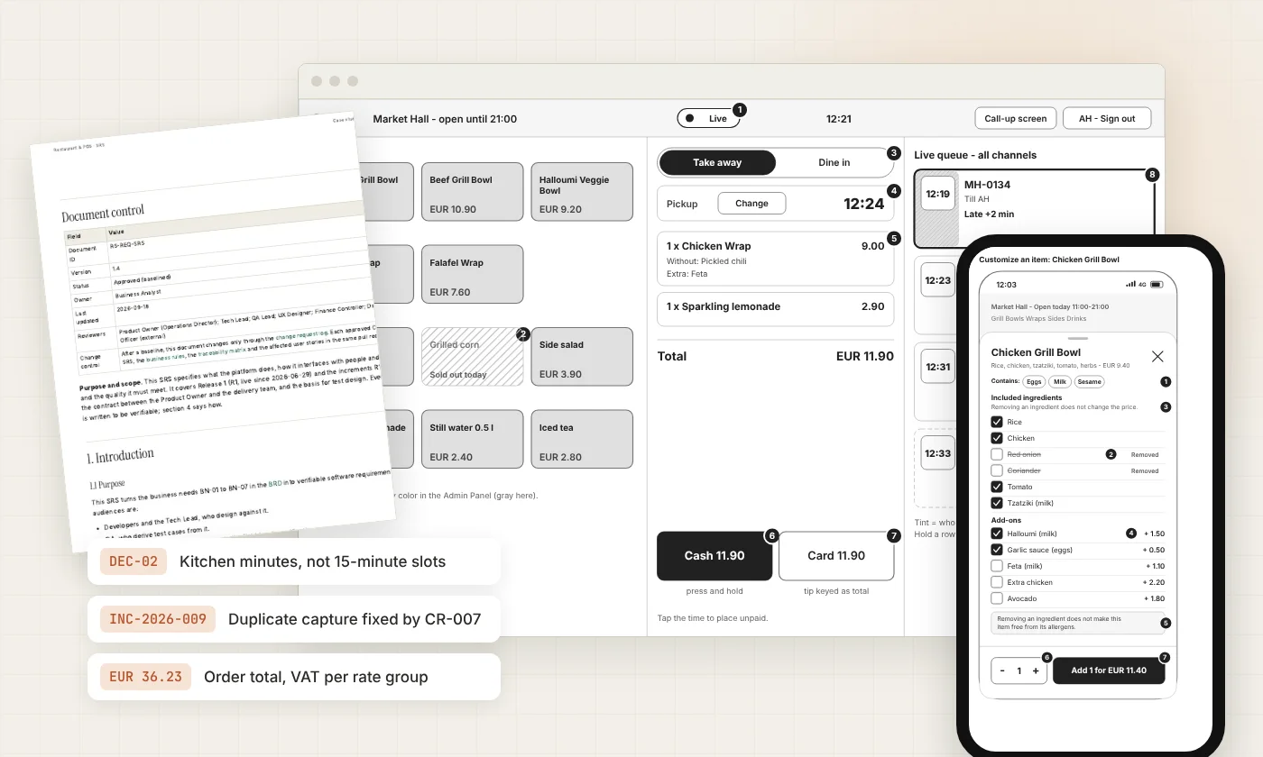 Multi-Branch Restaurant Ordering & POS Platform documents and wireframes